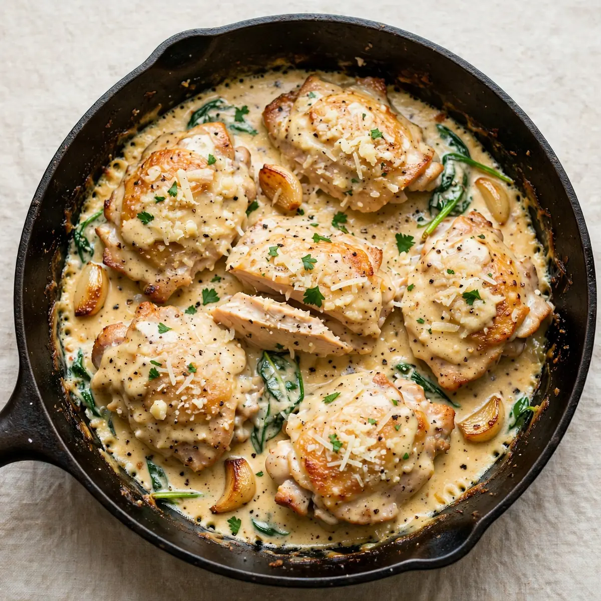 Cremiges Knoblauch-Parmesan-Hähnchen aus der Pfanne