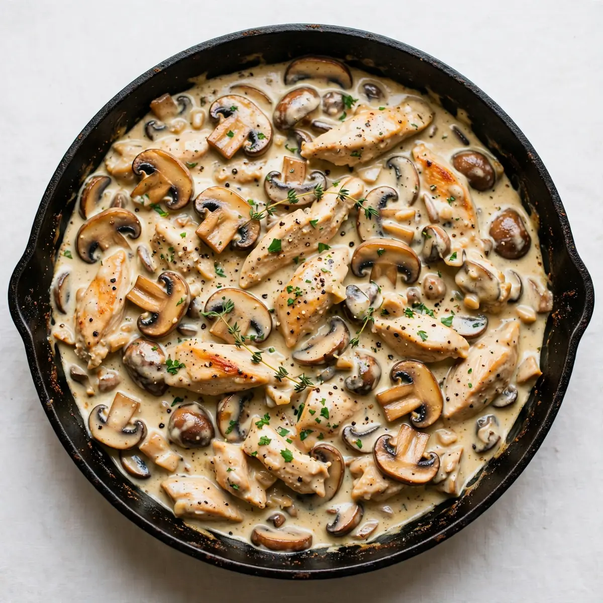 Cremiges Pilz-Hähnchen aus der Pfanne