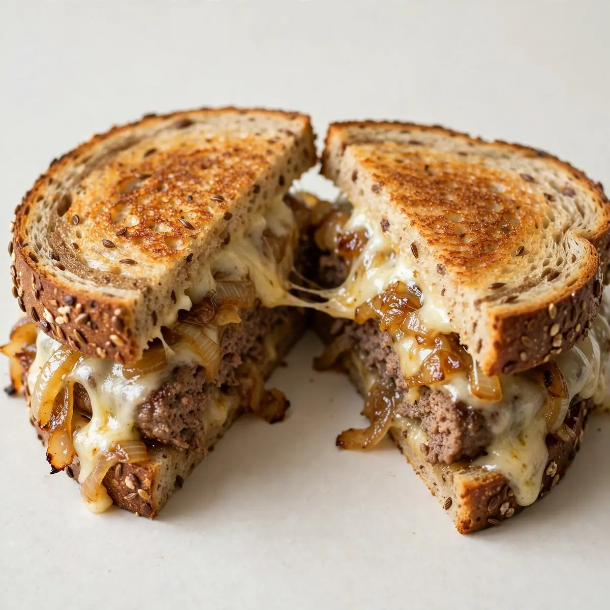 Klassischer Patty Melt auf Roggenbrot