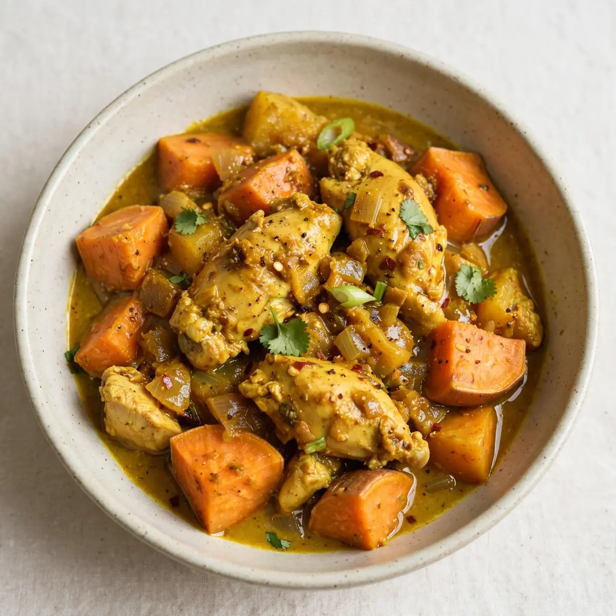 Langsam Gegartes Hähnchen-Curry mit Süßkartoffeln – Wohlfühlaroma für gemütliche Stunden