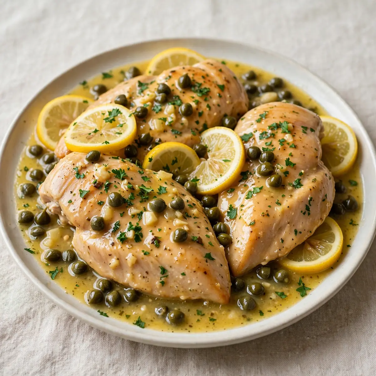 Langsam gegartes Hähnchen Piccata mit Zitronen-Kapern-Sauce (ohne Wein)