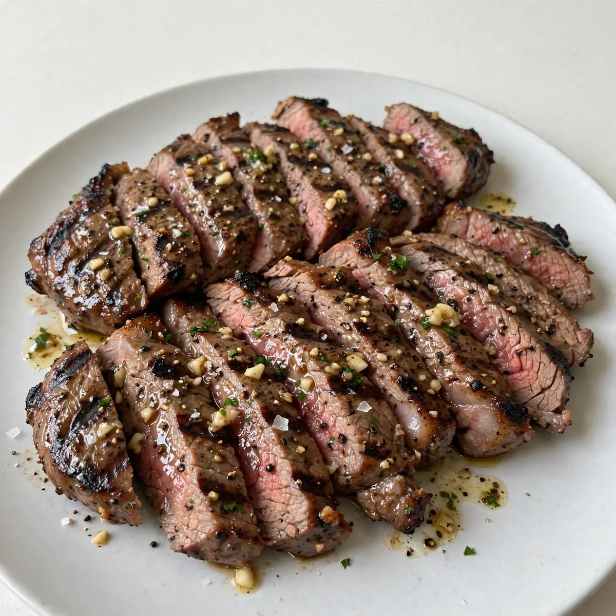 Saftiges Flank Steak vom Grill mit Knoblauchmarinade