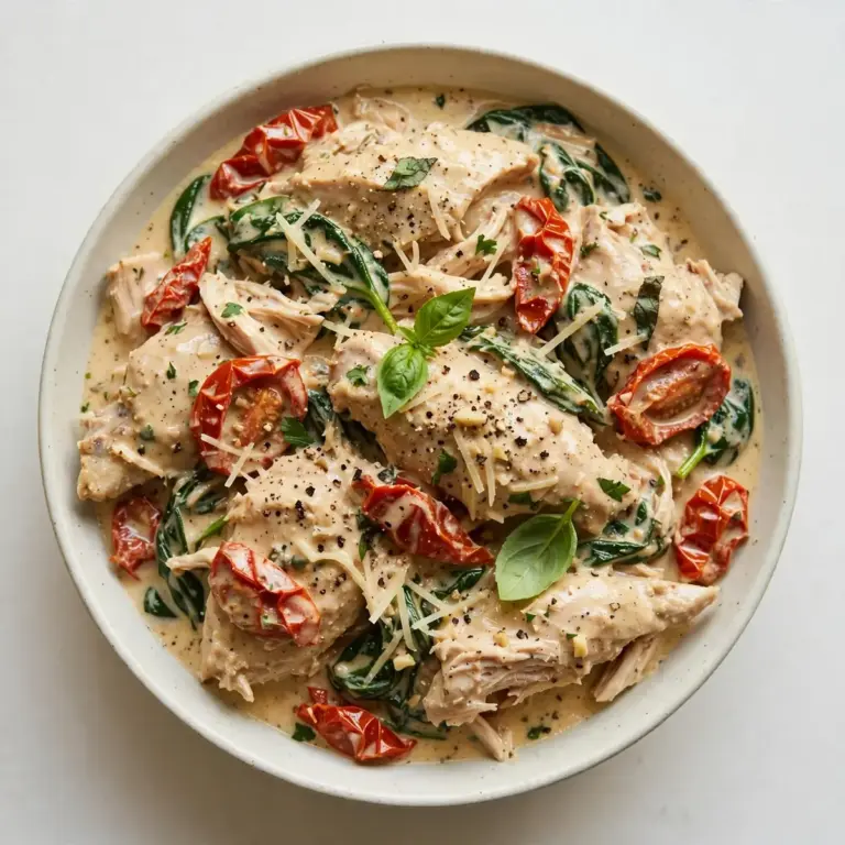 Slow Cooker Hähnchen mit Cremigen Sonnengetrockneten Tomaten