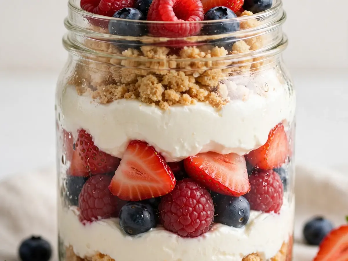 Dessert ohne Backen: Schichtdessert mit Quark und Beeren