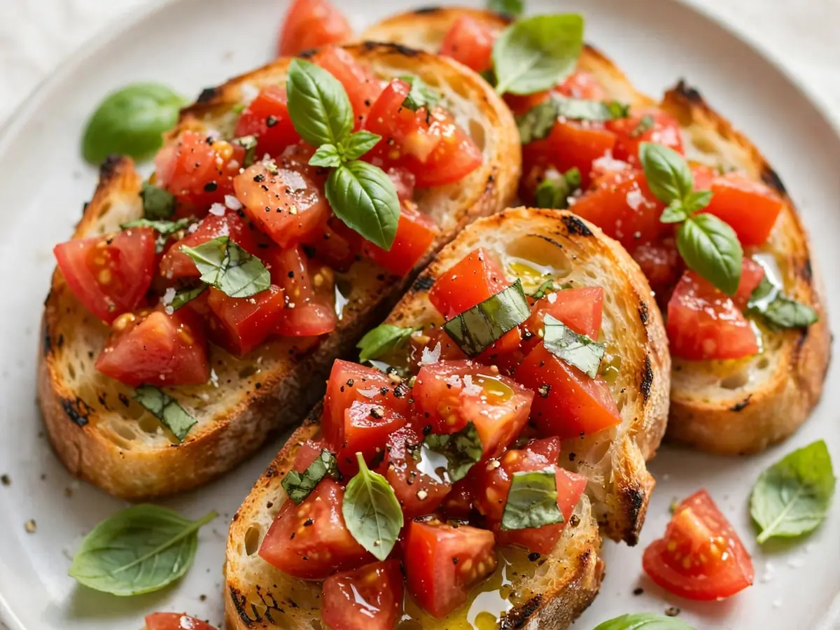Vorspeise für Gäste: Bruschetta mit Tomaten und Basilikum